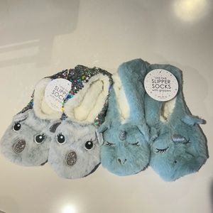 NWT Cozy Koala & Unicorn Slipper Socks Bundle - Women’s Large (8-10)